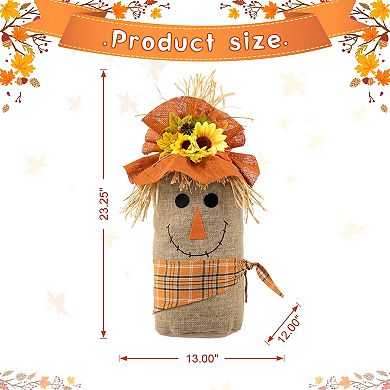 Glitzhome 2Pc Standing Scarecrow for Front Porch, 23.25" H Fall Linen Scarecrow Porch Decor