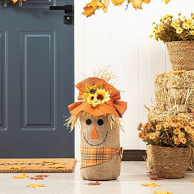 Glitzhome 2Pc Standing Scarecrow for Front Porch, 23.25" H Fall Linen Scarecrow Porch Decor