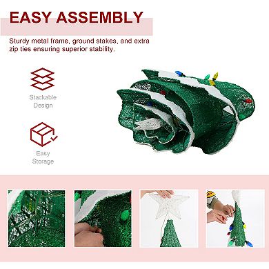 Glitzhome 56.25"h Lighted Christmas 3d Mesh Tree Outdoor Decor