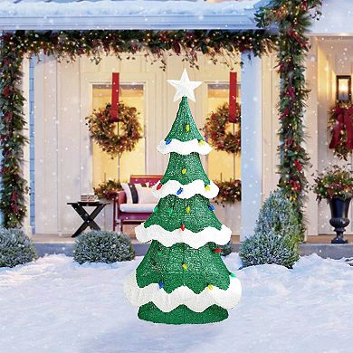 Glitzhome 56.25"h Lighted Christmas 3d Mesh Tree Outdoor Decor