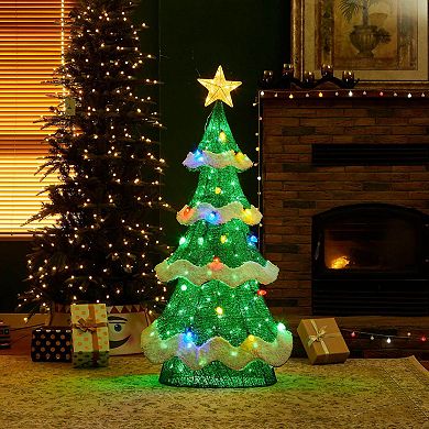 Glitzhome 56.25"h Lighted Christmas 3d Mesh Tree Outdoor Decor