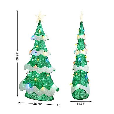 Glitzhome 56.25"h Lighted Christmas 3d Mesh Tree Outdoor Decor
