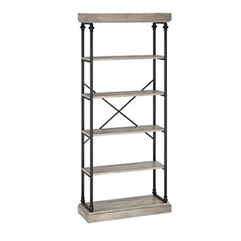 Industrial Bookshelf Wood Bookcase 6 tier Storage