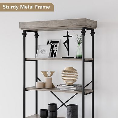 Industrial Bookshelf Wood Bookcase 6 Tier Storage