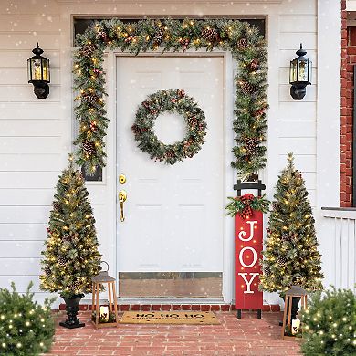 Glitzhome 40" H Lighted Wooden Sleigh Sign, Joy Porch Sign Decorative Plaque for Xmas Home Porch