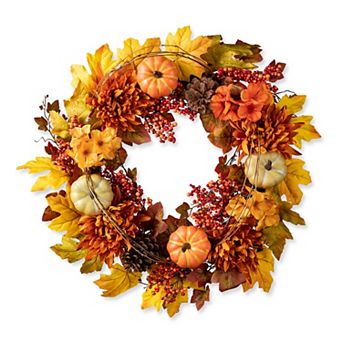 Glitzhome 24 Inch Fall Autumn Artificial Maple Leaf Wreath Decor