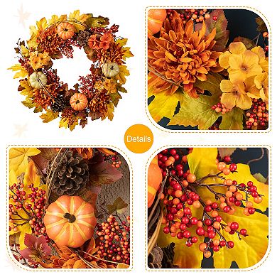 Glitzhome 24 Inch Fall Autumn Artificial Maple Leaf Wreath Decor