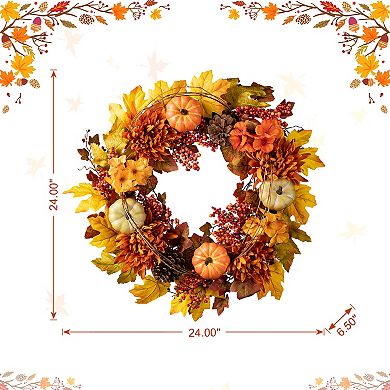 Glitzhome 24 Inch Fall Autumn Artificial Maple Leaf Wreath Decor