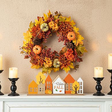 Glitzhome 24 Inch Fall Autumn Artificial Maple Leaf Wreath Decor