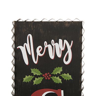 Glitzhome 35"H Rustic Wooden Sign, Black Merry Christmas Vertical Porch Sign
