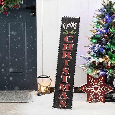 Glitzhome 35"H Rustic Wooden Sign, Black Merry Christmas Vertical Porch Sign