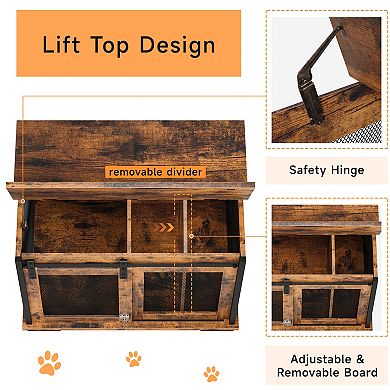 Sliding Barn Door Dog Crate Furniture with Flip Top and Movable Divider