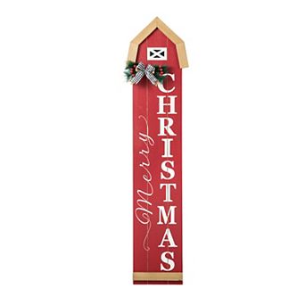 Glitzhome 42"h Christmas Wooden "Merry Christmas" House Shape Porch Decor Sign With Floral