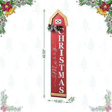 Glitzhome 42"h Christmas Wooden "Merry Christmas" House Shape Porch Decor Sign With Floral