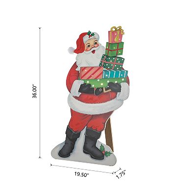 Glitzhome 36"h Christmas Lighted Wooden Santa Gifts Porch Decor With Timer
