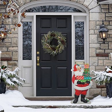 Glitzhome 36"h Christmas Lighted Wooden Santa Gifts Porch Decor With Timer