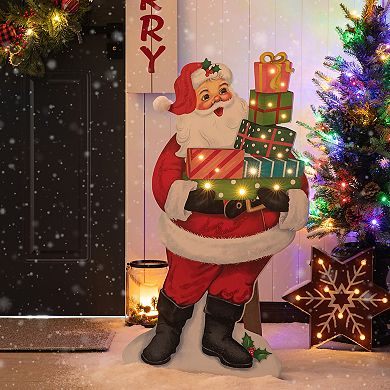 Glitzhome 36"h Christmas Lighted Wooden Santa Gifts Porch Decor With Timer