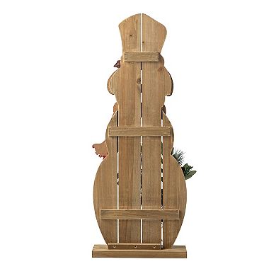 Glitzhome 36"h Christmas Wooden/metal Snowman Porch Decor With Floral Wreath