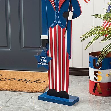 Glitzhome 40"h Patriotic Uncle Sam Porch Decor Vertical Front Door Sign