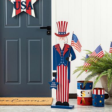 Glitzhome 40"h Patriotic Uncle Sam Porch Decor Vertical Front Door Sign