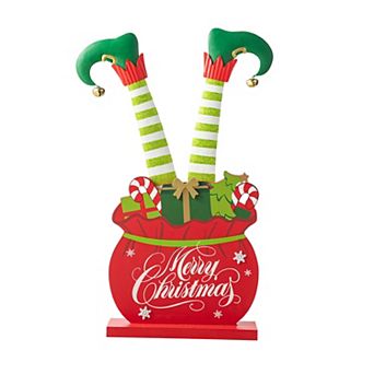 Glitzhome 24.5"h Christmas Wooden/metal Elf Legs In Gift Box Porch Decor