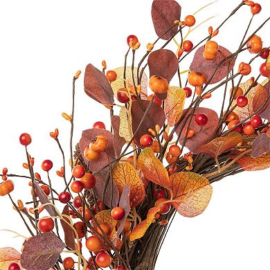 Glitzhome 22" D Fall Artificial Eucalyptus Berry Wreath For Fall Front Door Wall Decor
