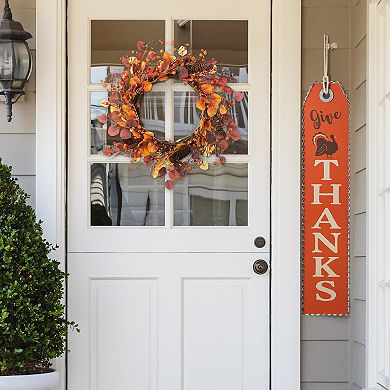 Glitzhome 22" D Fall Artificial Eucalyptus Berry Wreath For Fall Front Door Wall Decor