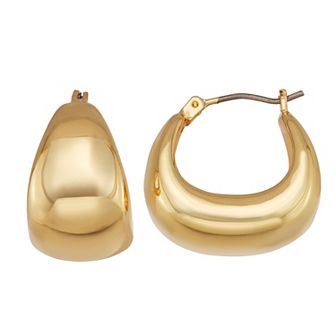 Napier Gold Tone Oval Click Hoop Earrings