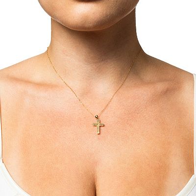 Forever 14K 14k Gold Diamond Cut Cross Pendant Necklace