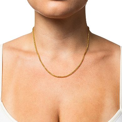18k Gold Diamond Cut Wheat Chain Necklace