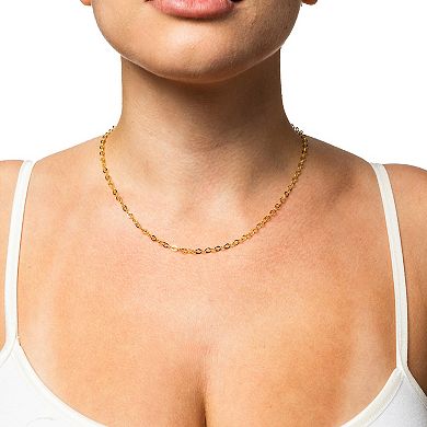 18k Gold Hollow Flat Rolo Chain Necklace