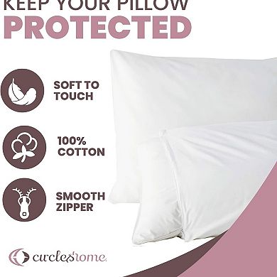 Circles Home 100% Cotton Breathable Pillow Protector With Zipper (8 Pack)
