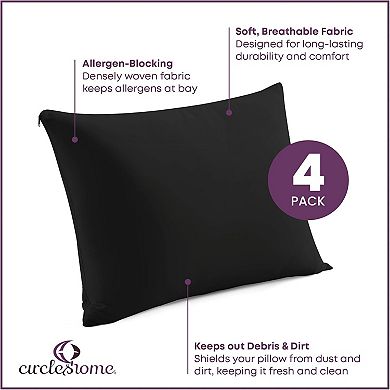 Circles Home 100% Cotton Pillow Protector With Zipper (4 Pack)