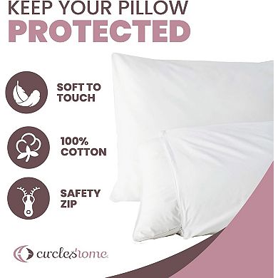 Circles Home 100% Cotton Breathable Pillow Protector With Zipper (6 pack)