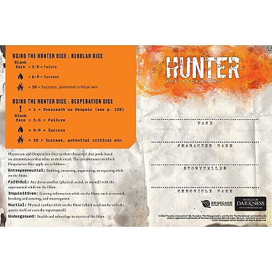 Renegade Game Studio Hunter: The Reckoning 5th Edition Roleplaying Game Character Journal