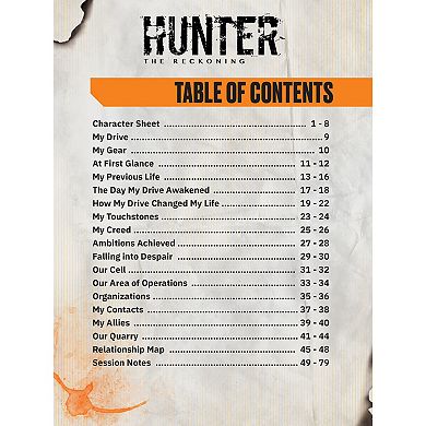Renegade Game Studio Hunter: The Reckoning 5th Edition Roleplaying Game Character Journal