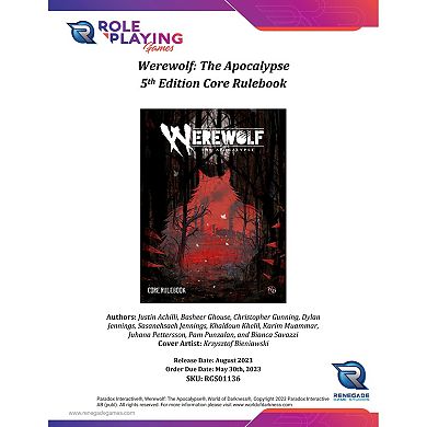 Renegade Game Studio Werewolf: The Apocalypse 5th Edition Core Rulebook