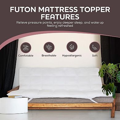 Circles Home Futton Mattress Topper With Plush Down Alternative Fill - 100% Cotton