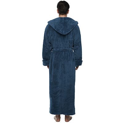 Mens Hooded Ankle Length Long Fleece Bathrobe