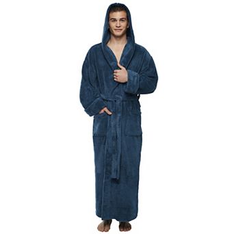 Mens Hooded Ankle Length Long Fleece Bathrobe