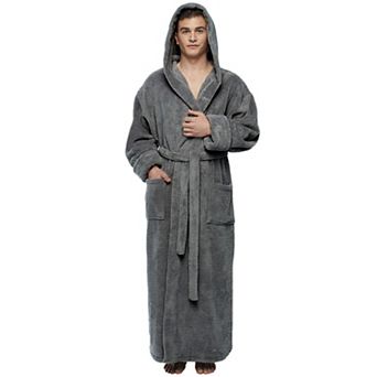 Mens Hooded Ankle Length Long Fleece Bathrobe