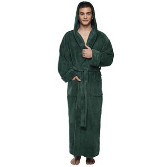 Mens Hooded Ankle Length Long Fleece Bathrobe