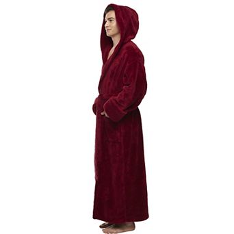 Mens Hooded Ankle Length Long Fleece Bathrobe
