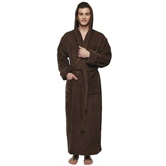 Mens Hooded Ankle Length Long Fleece Bathrobe