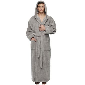 Mens Hooded Ankle Length Long Fleece Bathrobe