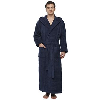 Men's Hooded Ankle Length Long Cotton Bathrobe