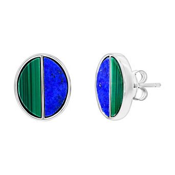 Nautica Rocks Sterling Silver Malachite and Lapis Oval Stud Earrings
