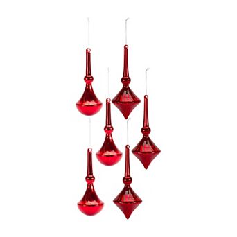 Melrose 6 pc Red Finial Drop Christmas Ornament Set
