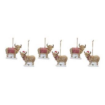 Melrose 6 pc Highland Cow Christmas Ornament Set