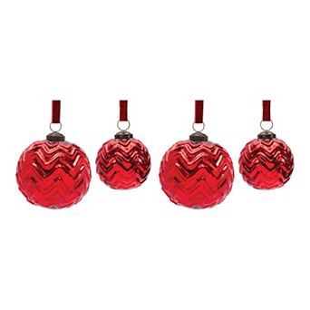 Melrose 4 pc Red Mercury Glass Ball Christmas Ornament Set